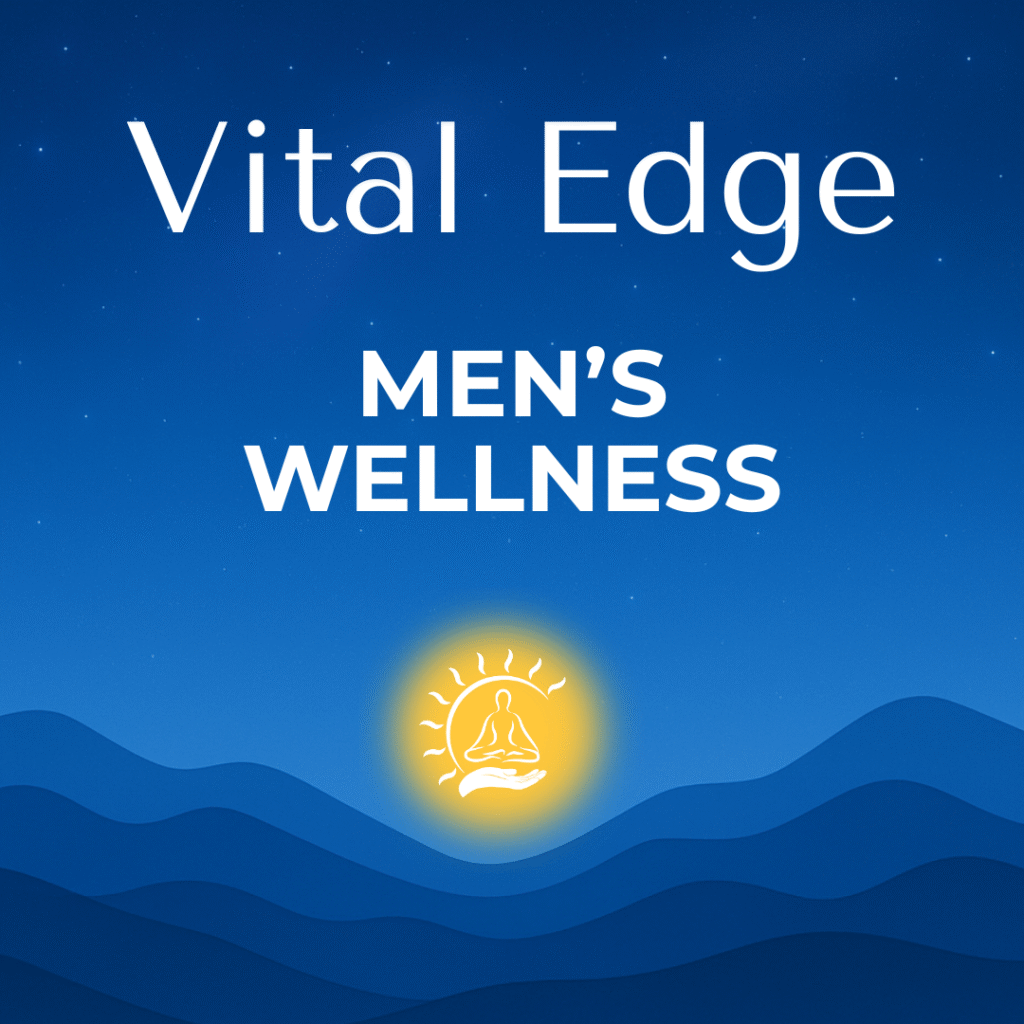 Rolling mountains with a sun advertising the wellness membership, “Vital Edge - Men’s Wellness” at Helio Healing in Dahlonega, Georgia