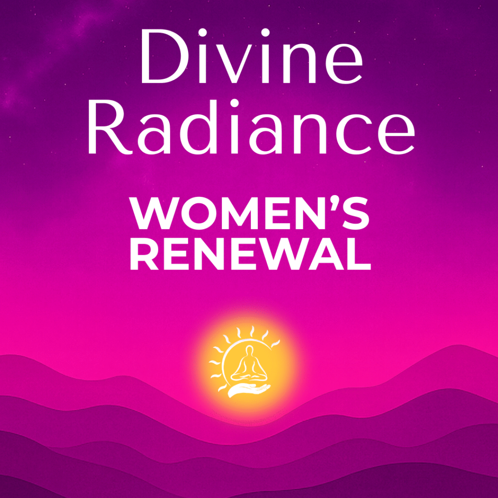 Image of rolling mountains and a sun advertising the wellness membershi, “Divine Radiance Women’s Renewal” at Helio Healing in Dahlonega, GA