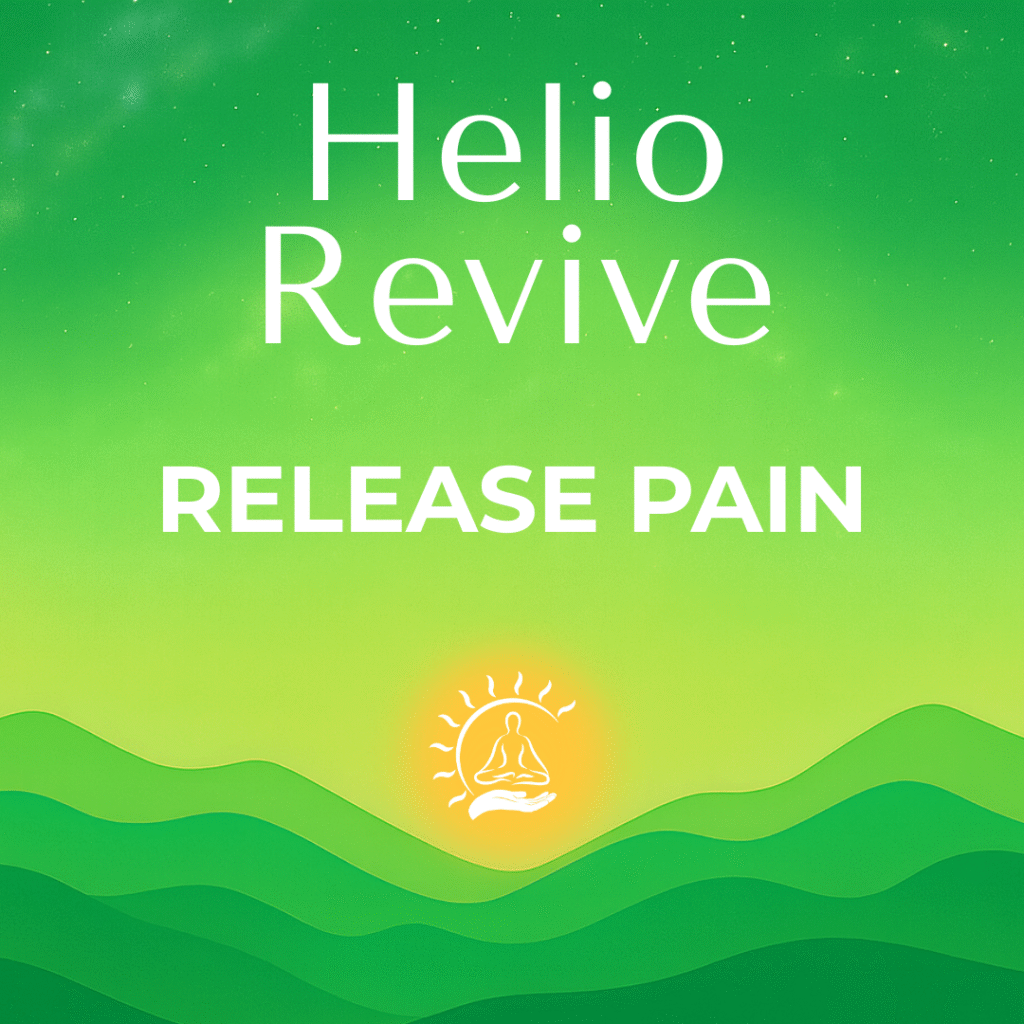 Image of rolling mountains and a sun advertising the wellness membership, “Helio Revive - Release Pain” at Helio Healing in Dahlonega, GA