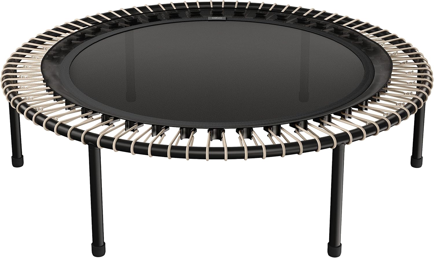Fitness rebounder trampoline with screw on legs and bungee attachment